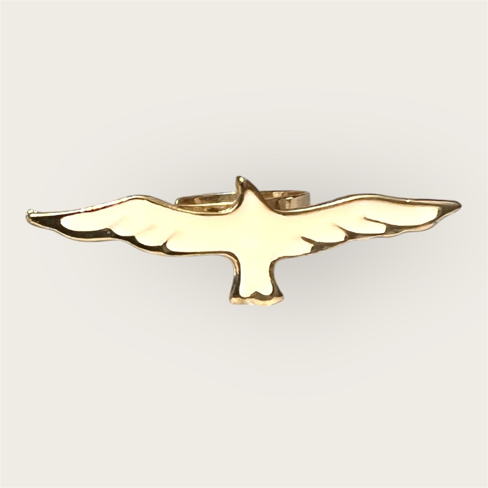 Gold and Cream Enamel Seagull Adjustable Ring